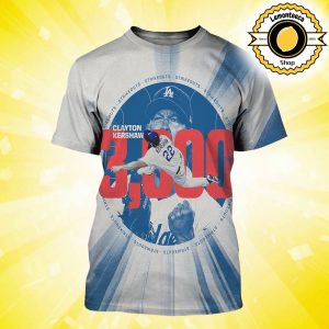 Clayton Kershaw Los Angeles Dodgers Reach 3000 Strikeouts MLB 2025 All Over Print Shirt