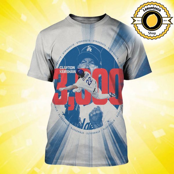 Clayton Kershaw Los Angeles Dodgers Reach 3000 Strikeouts MLB 2025 All Over Print Shirt