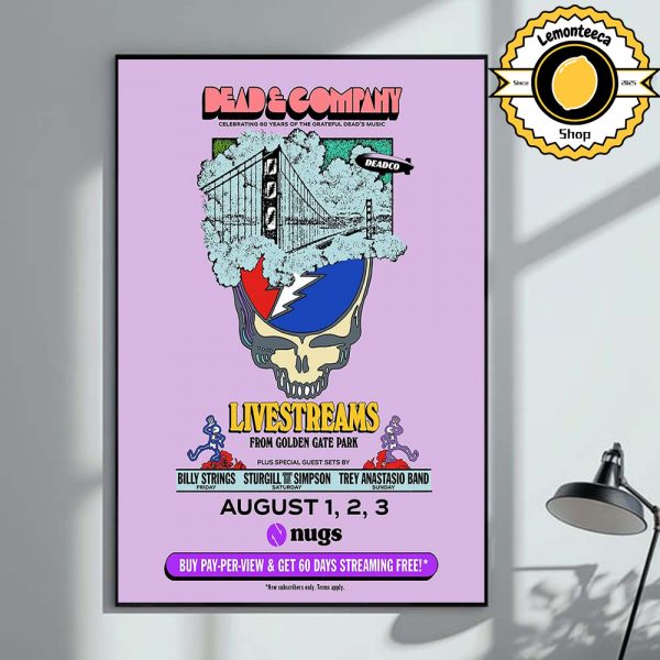 Dead And Company Celebrating 60 Year Of The Grateful Dead’s Music Event Poster At Golden Gate Park In San Francisco California On August 1 2 3 2025 Home Decor Poster Canvas