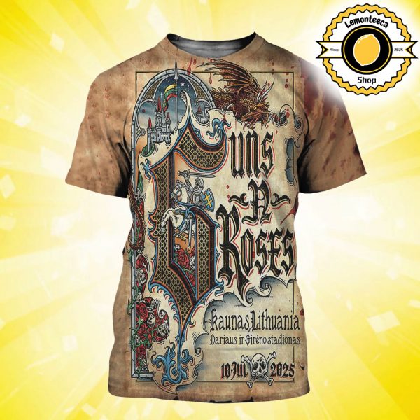Guns N Roses Event Poster At Dariaus Ir Gireno Stadionas In Kaunas Lithuania On July 10 2025 All Over Print Shirt