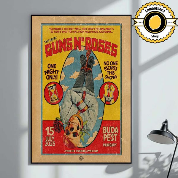 Guns N Roses Event Poster One Night Only No One Escapes This Show At Ferenc Puskas Stadium In Budapest Hungary On July 15th 2025 Home Decor Poster Canvas