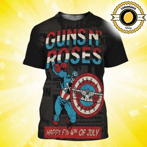 Guns N Roses Happy F’n 4th Of July Independence Day 2025 The Captain American Skull Artwork All Over Print Shirt