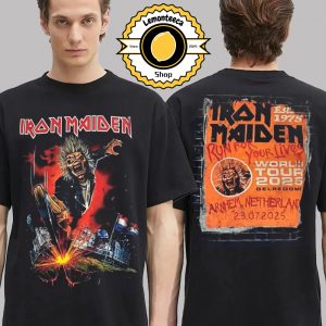Iron Maiden Run For Your Lives Arnhem 2025 Merch Tee At Gelredome In Arnhem Netherland On July 23 2025 World Tour Two Sided Unisex T-Shirt