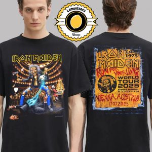Iron Maiden Run For Your Lives For Vienna World Tour 2025 Merchandise Tee At Ernst Happel Stadium In Vienna Austria On July 17th 2025 Two Sided Unisex T-Shirt