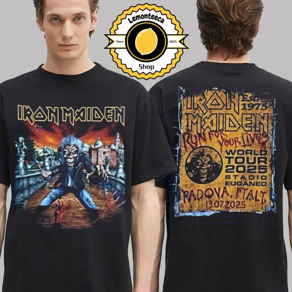 Iron Maiden Run For Your Lives World Tour 2025 At Stadio Euganeo In Padova Italy On July 13 2025 Two Sided Unisex T-Shirt