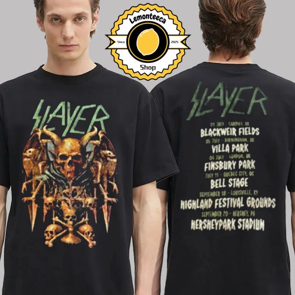 Slayer Merch Tee Back To The Beginning Tour 2025 Schedule The Skull Demon Artwork Two Sided Unisex T-Shirt