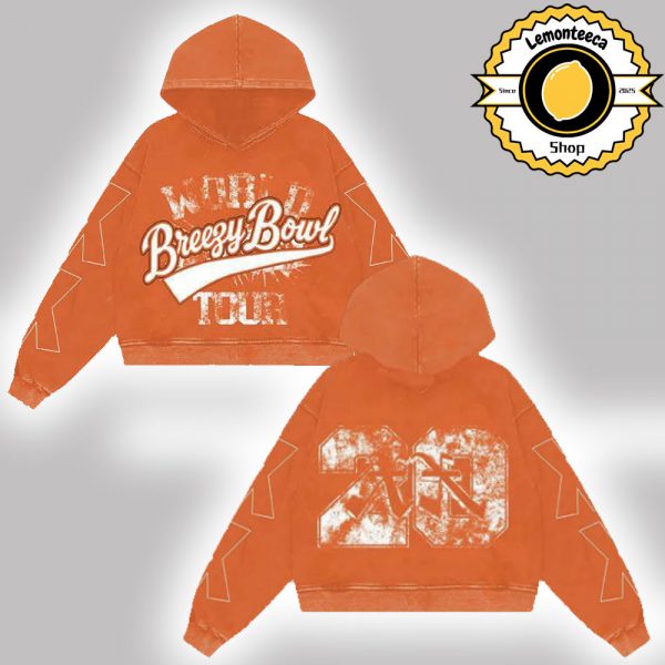 Breezy Bowl XX Chris Brown Stadium World Tour 2025 20 Year Of Chris Brown Merch Breezy Bowl Orange Unisex Hoodie