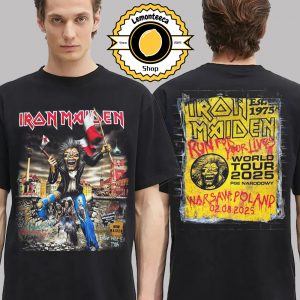 Iron Maiden Run For Your Lives World Tour 2025 Merch Tee For Warsaw Poland At PGE Narodowy On August 2 2025 Two Sided Unisex T-Shirt