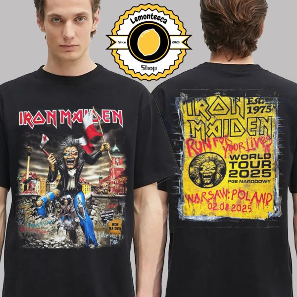Iron Maiden Run For Your Lives World Tour 2025 Merch Tee For Warsaw Poland At PGE Narodowy On August 2 2025 Two Sided Unisex T-Shirt